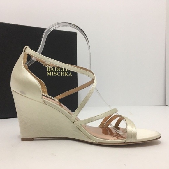 Badgley Mischka Bridal Wedge Heel Sandals Ivory - Picture 6 of 8